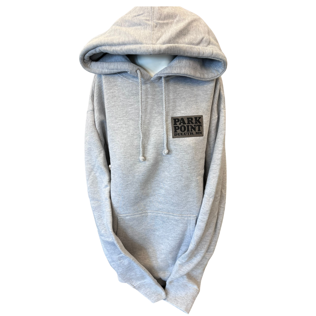 Gray park Point Hoodie with Leather Patch