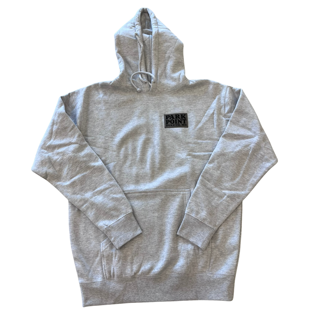Gray park Point Hoodie with Leather Patch