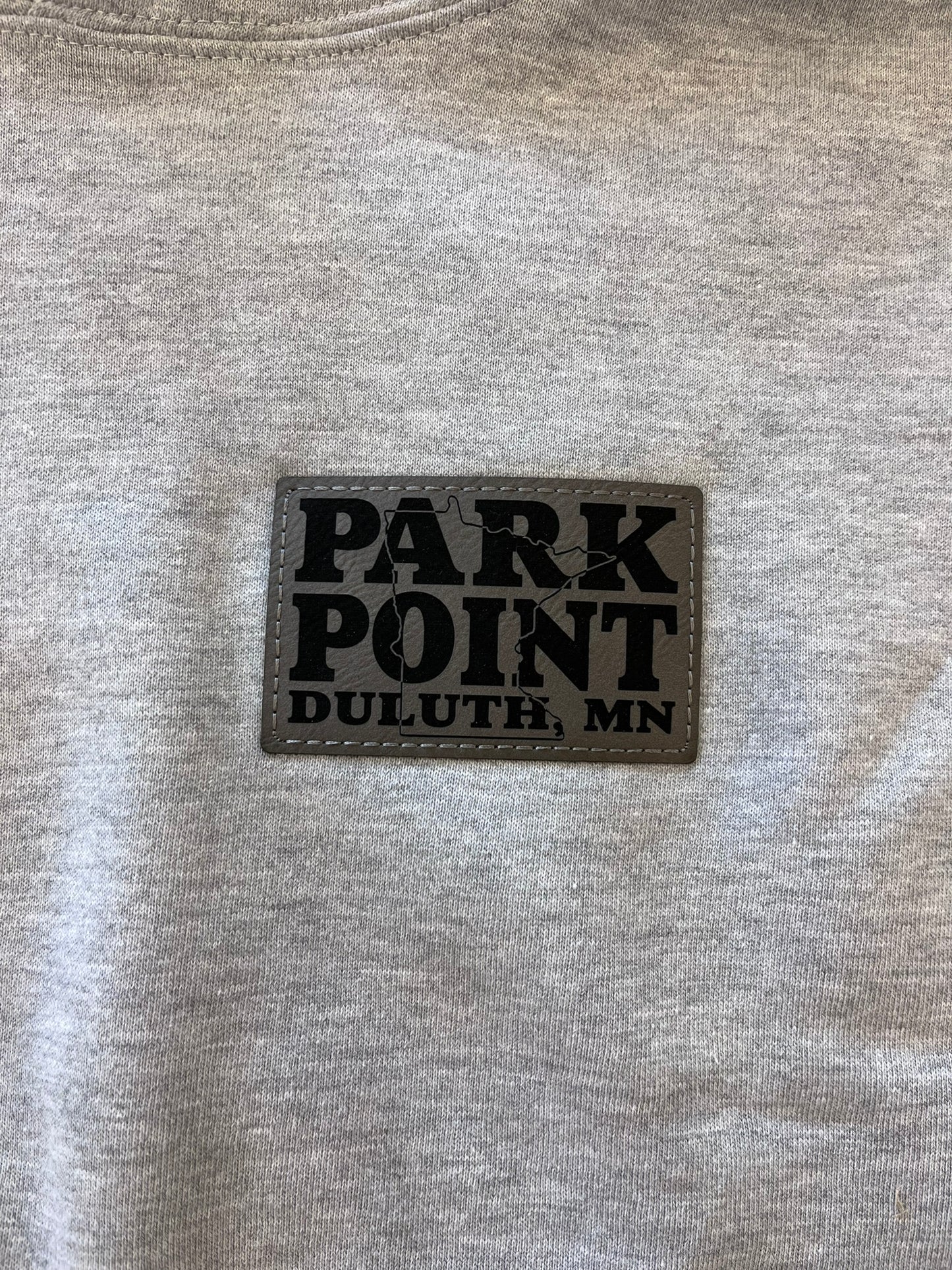 Gray park Point Hoodie with Leather Patch